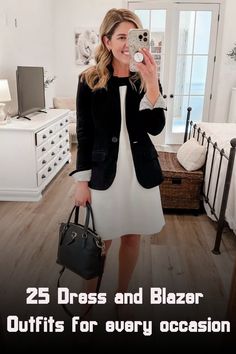 Elevate your style with a simple yet chic dress and blazer outfit - the perfect combination of aesthetic and cute for any occasion! Click here to upgrade your wardrobe and turn heads wherever you go. Black Dress With Blazer