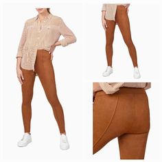 Brand New With Tags Attached Size : Women's Size Medium * Measurements Are Attached Msrp : $98.00 Color : Rich Caramel Details High-Waisted Leggings Made Of Soft Faux Suede. Flat Front Pull-On Style 90% Polyester/10% Elastane Lining: 80% Polyester/20% Elastane Machine Wash Fitted Mid-rise Leggings For Fall, Fall Workwear Leggings With Pull-on Style, Fitted Full-length Pull-on Leggings, Fitted Bottoms For Fall, Full-length Stretch Leggings For Fall, Fall Mid-rise Leggings, Elastic Full-length Fall Leggings, Elastic Full-length Leggings For Fall, Elastic Full Length Leggings For Fall