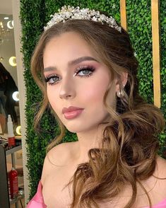 Angel Makeup, Pink Quince, Quinceanera Hairstyles, Birthday Makeup, Quince Hairstyles, Bridal Makeup Looks, Nude Makeup