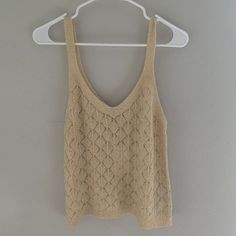 Knitted Crocheted Tank Top Scoop Neck Soft And Silky Like Butter Shell Design - Neutral, Beige, Tan, Sand, Cream, Light Brown Top; Super Soft, Silky, Stretchy, Cozy, Warm, Light Weight; Classy Camisole For Skirts, Shorts, And Jeans; French Girl Fashion Look Beige Pointelle Knit Tops For The Beach, Beige V-neck Pointelle Knit Top, Beige Pointelle Knit Beach Top, Beige Pointelle Knit V-neck Crochet Top, Beige Pointelle Knit Top For Beach, Beige Pointelle Knit V-neck Top, Beige Crochet Knit Tops, Sleeveless Open Knit Beige Sweater, Beige Sleeveless Open Knit Sweater