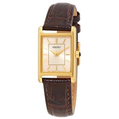 Seiko Essentials Quartz Light Champagne Dial Ladies Watch SWR066 Seiko Watches Women, Seiko Watches, Brown Leather Strap, Denim Shoes, Women Essentials, Dress Watch, Ladies Watch, Leather Band, Quartz Movement