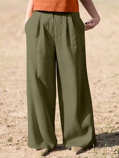 Casual Solid Pocket Wide Leg Pants for Women Non-stretch Wide Leg Cargo Pants In Solid Color, Non-stretch Solid Color Wide Leg Cargo Pants, Khaki Solid Color Bottoms For Fall, Solid Color Khaki Bottoms For Fall, Khaki Bottoms For Workwear, Khaki Solid Color Bottoms For Workwear, Non-stretch Solid Wide Leg Pants With Pockets, Solid Color Wide-leg Pants For Fall, Solid Color Wide Leg Cargo Pants For Summer