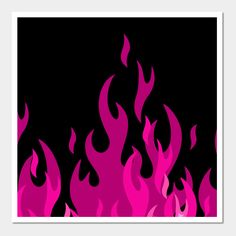 pink flames on black background with white border