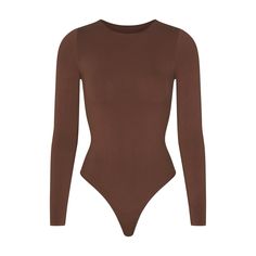 a women's bodysuit with long sleeves and a high neckline in brown