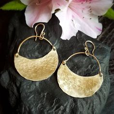 Large Gold Earrings, Gold Shield, Crescent Earrings, Bronze Earrings, Earrings Large, Engraved Jewelry, Large Earrings, Brass Earrings, Rough Cut