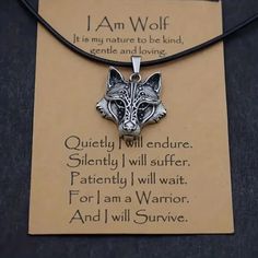 I Am Wolf Necklace W/Saying Wolf Jewelry Necklaces, Mythology Jewelry, Wolves Pendants, Wolf Necklace, Vintage Pendant Necklace, Wolf Jewelry, Ancient Mythology, Viking Necklace, Wolf Head