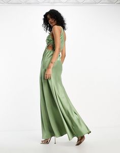 ASOS DESIGN satin one shoulder maxi dress with waist detail in sage green | ASOS Green One Shoulder Maxi Dress For Prom, Green One-shoulder Maxi Dress For Prom, Green One-shoulder Satin Midi Dress, Green Satin One-shoulder Maxi Dress, Green One-shoulder Satin Maxi Dress, Green Satin Chic Maxi Dress, One Shoulder Maxi Dress, Green Shop, Summer Inspiration