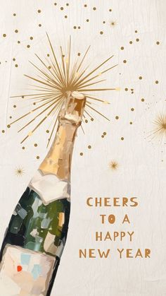 a bottle of champagne with the words cheers to a happy new year