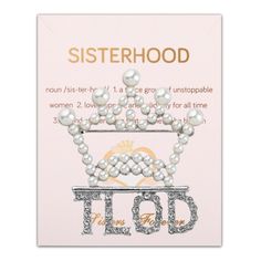 a card with pearls on it and the words'sisterhood'written in gold