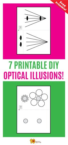 the 7 printable diy optical illusion worksheet is shown in green and pink