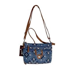 Stone Mountain 4 Bags In One. Crossbody Bag. Short Shoulder Bag. Wristlet. Clutch. Blue And White Quilted Pattern. Brown Straps Lined Interior. Measures 10”X7”X2” New With Tags Item P153 Blue Bag With Cell Phone Pocket For On-the-go, Blue Bags With Cell Phone Pocket For On-the-go, On-the-go Blue Bag With Cell Phone Pocket, Blue Casual Pouch Satchel, Casual Blue Pouch Satchel, Casual Blue Satchel With Zipper Pocket, Blue Tote Bag With Cell Phone Pocket, Blue Rectangular Satchel With Cell Phone Pocket, Blue And White Pattern