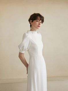 Composition : polyester 100 / nylon 5 / silk 18Color : WhiteCountry of Origin : KOREA Everyday Dresses, Jumpsuit Dress, Neck Dress, High Neck, High Neck Dress, Dress Outfits, Composition, Jumpsuit, Silk