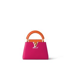 LOUIS VUITTON® - Capucines Mini - Fuchsia Orange Blanc Louis Vuitton Orange Bag, Louis Vuitton Capucines Mini, Louis Vuitton Capucine, Mini Designer Bags, Orange Bags, Capucines Mini, Sac Louis Vuitton, Luxury Tote Bags, Louis Vuitton Capucines