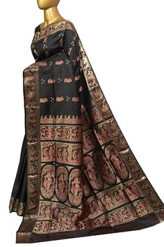 This isn't just a saree; it's a masterpiece! This black color Swarnchari is adorned with shimmering golden zari work that's so intricate, it's almost like magic. The meenakari weaving adds a touch of royal elegance, while the traditional woven motifs tell tales of ancient Indian weddings. This saree is a symbol of luxury, tradition, and timeless style. And the best part? It's certified with the Silk Mark, so you know you're getting the real deal. Color: A shade of ebony black color Technique: Comes with intrinsic details done through kadhua style golden zari and meenakari weaving work on the body, border, and pallu Fabric: Katan Silk Quality: IndyVogue's assurance of silk mark certified sarees Color Techniques, Katan Silk, Zari Work, Indian Weddings, Work Sarees, Super Sale, Blouse Piece, Saree Blouse, Silk Saree