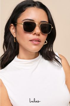 No matter where your summer adventures take you, the I-SEA Brooks Gold Aviator Sunglasses are sure to be a stunner wherever you go! These effortlessly cool sunglasses boast a timeless, aviator-style silhouette with shiny gold frames, a classic brow bar, and black-tinted lenses. Subtle logo on lens and arms. Frames measure 5. 25" wide. Arms measure 6" long. Polarized lens. Metal. Imported. Lulus | Brooks Gold Aviator Sunglasses. Trendy Summer Sunglasses With Metal Frame, Trendy Shield Sunglasses With Tinted Lenses For Travel, Summer Aviator Shield Sunglasses With Metal Frame, Trendy Summer Shield Sunglasses With Metal Frame, Trendy Tinted Shield Sunglasses For Travel, Chic Square Frame Sunglasses For Travel, Casual Metal Frame Shield Sunglasses For Summer, Casual Summer Shield Sunglasses With Metal Frame, Modern Gold Aviator Sunglasses With Tinted Lenses