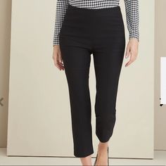 Us Size 20/ Chicos Size 4: 41.5- 42.5” Waist, 49- 50” Hip Built To Flatter Any Body Shape, Our So Slimming Brigitte Straight-Leg Crops Are The Pants You'll Want To Wear Everywhere. You'll Love The Soft, Stretch Comfort And The Beautiful Slimming Effect Of The Built-In So Slimming Technology, Designed To Smooth And Shape Your Look For A Fabulous Silhouette. The Fabric: Stretch Fabric Is Powered By Exclusive So Slimming Hidden Fit Technology That Slims And Smooths At The Tummy. Fabric Care:76% Ray Fitted Capris For Workwear In Fall, Fitted Capris For Fall Workwear, Fitted Ankle-length Capris For Fall, Chic Fitted Straight Leg Capris, Elegant Mid-rise Black Bottoms, Elegant Black Mid-rise Bottoms, Elegant Black Mid-rise Pants, Elegant Fitted Ankle-length Capris, Chic Straight Leg Workwear Capris