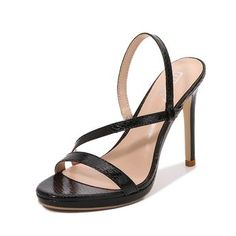 Color: Black, Shoe size: 41 Black High Heel Sandals With Strap, Black Strap Heels With Round Toe, Black Strap High Heel Sandals, Black High Heel Slingback Sandals For Summer, Black Open Heel Slingback Sandals For Summer, Summer Black Slingback Sandals With Strap, Black Open-heel Slingback Sandals For Summer, Black Slingback Open Heel Sandals For Summer, Black Strap Slingback Sandals For Summer