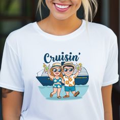 🚢 Set Sail in Style with Our Cute Couple Cruise Ship T-Shirt! 🌴 Capture the joy of a tropical getaway with this charming Cute Couple Cruise Ship T-Shirt. Featuring an adorable couple dressed in summer attire standing in front of a cruise ship, this playful design is perfect for anyone who loves cruising, beach vacations, or tropical adventures. Whether you're planning your next trip, reminiscing about your last cruise, or simply love fun and cheerful designs, this tee is the perfect way to celebrate your love for the sea and sun! This classic unisex jersey short sleeve tee fits like a well-loved favorite. Soft cotton and quality print make users fall in love with it over and over again. These t-shirts have-ribbed knit collars to bolster shaping. The shoulders are tapered for a better fit Casual Graphic Print T-shirt For Family Vacation, Graphic Tee T-shirt For Family Vacation, Family Vacation Graphic Print T-shirt, Family Vacation Graphic Print Short Sleeve T-shirt, Short Sleeve Graphic Print T-shirt For Family Vacation, Graphic Print Short Sleeve T-shirt For Family Vacation, Family Vacation Letter Print Crew Neck T-shirt, Fun Beach T-shirt With Sublimation Print, Family Vacation Graphic Tee With Short Sleeves