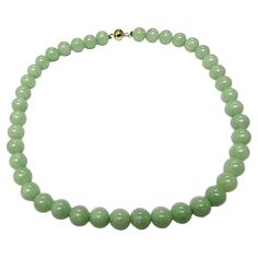 Imperial Green Burmese A-Jade Beaded Necklace (10mm Each x 42 beads) 10001 The "Imperial Jade Necklace" has Grade-A Jadeite beads; each handpicked, cut and calibrated by our finest gemologists, to create the purest necklace. This edition shows off the harmony and interplay between the beads to form a perfect symphony. Each beaded-Necklace is one-of-a-kind, based on the natural variances of the raw jadeite, ensuring each one is truly unique and has its own story. We allow the Jade to shine, and s Jade Gemstone Beads Necklaces, Elegant Jade Necklaces With Round Beads, Classic Green Jewelry With 8mm Beads, Classic Jade Gemstone Beads Jewelry, Traditional Jade Beaded Necklaces, Formal Jade Jewelry With Round Beads, Elegant Jade Beads For Jewelry Making, Elegant Jade Gemstone Beads, Jade Beaded Necklace With Gemstone Beads