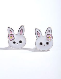 Description Decorate your ears with our silver toned cute bunny stud earrings.  Size: 10mm (L) x 7mm (W) Weight: 1.2g (single earring) Stud Earrings Black, Nose Piercings, Fashion Jewellery Online, Bunny Earrings, Bold Earrings, Earrings Black, Single Earring, Favorite Rings, Cute Bunny