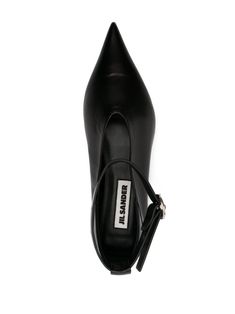 pointed-toe leather ballerina shoes from JIL SANDER featuring black, calf leather, branded insole, pointed toe, slip-on style, buckle-fastening ankle strap and flat sole. Size Info IT Color Detail Black Made In Italy Material Outer: Calf Leather 100% Lining: Calf Leather 100% Sole: Calf Leather 100% Season One Fall-Winter Season Two Fall-Winter Product flat shoes Brand Jil Sander Size And Fit Heel 0,6 in / 1,5 cm; Platform 0,4 in / 1 cm