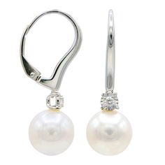 You cant go wrong with a timeless, and classic pearl earring. These lustrous white cultured pearl earrings ae just what your jewelry collection is missing. Featuring an impactful 9-10mm cultured pearl set below a single sparkling 2mm diamond. Designed from a setting of ageless 14K White Gold that pairs perfectly with the white pearl, leaving a piece that lasts. The addition of the leverback design allows for an easy, worry-free fastening. Classic Pearl Earrings, Pearl Farm, Pearl Earring, Pearl Set, Pure Gold, Baroque Pearls, White Pearl, Cultured Pearls, 10k Gold