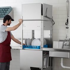 Quickly, easily, and efficiently clean full racks of used dishes with the Noble Warewashing 1-HH-NO low temp dual functionality door type dish machine! This tall dish machine is designed to clean up to 39 racks per hour using a fully automatic, 90 second cycle to keep up with your busiest hours. Thanks to its 27" high compartment, this machine can hold anything from a full size sheet pan to a 60 qt. mixing bowl.    For easy operation, this dish machine has top-mounted controls to adjust settings Industrial Dishwasher, Full Size Sheets, Commercial Dishwasher, Types Of Doors, Hard Water, Water Conservation, Dishwasher Racks, Pots And Pans, How To Run Longer