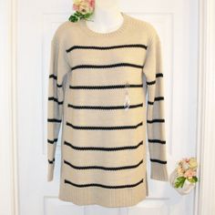 New With Tags! Msrp: $37.00 A.N.A. A New Approach Long Sleeve - Waffle Weave Knit Long Pullover Sweater Soft 100% Acrylic - Machine Washable Size: Xs Color: Oatmeal W/Navy Blue Stripes Approximate Measurements: Length: 30" Top Of Shoulder To Bottom Hem Sleeve: 22" Shoulder: 17" Bust: 19" P2p Across The Back Perfect Condition! Long Pullover, Waffle Weave, Knitted Pullover Sweaters, A A, Pullover Sweater, Blue Stripes, Pullover Sweaters, Knit Sweater, Oatmeal