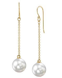 These exquisite pearl earrings add a touch of elegance to any occasion. These earrings feature two lustrous 10-11mm AAA quality White South Sea pearls, hand picked for their gorgeous luster and unblemished surface. The pearls are mountings on 14K white gold. White High Luster Pearl Earrings For Evening, High Luster White Pearl Earrings For Evening, Refined Pearl Earrings For Formal Occasions, Elegant Akoya Pearl Earrings With High Luster, Luxury White Pearl Chain Earrings, Classic Dangle Earrings With High Luster, Refined White Pearl Earrings For Formal Occasions, Elegant Akoya Pearl Chain Earrings, Elegant Pearl Earrings With High Luster For Evenings