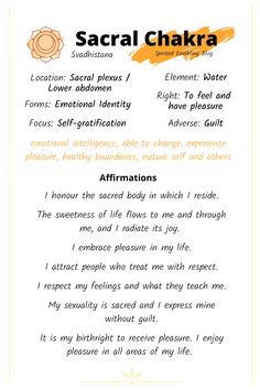 Chakra Quotes, Sacral Chakra Affirmation, Second Chakra, Relationship Therapy, Affirmation Of The Day