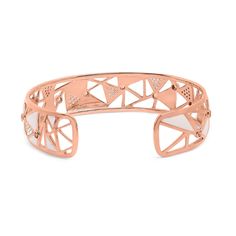 Wrapped with the opulence of 14K rose gold and studded with luminous white diamonds totaling 5/8 carats with a clarity of SI1-SI2 and G-H color, this 7-inch open cuff bangle is a masterpiece of design and distinction. The bangle dazzles with its unique pattern of elegantly open spaces and refined sections of pristine white enamel, creating a magnificent canvas that captures the eye and the imagination. Adorned with four radiant, lab-created pink tourmalines, color-treated to enhance their vivid Luxury White Diamond Cuff Bracelet, Luxury Rose Gold Cuff Bracelet For Formal Occasions, Luxury White Bangle For Anniversary, Luxury Rose Gold Cuff Bracelet For Formal Events, Diamond Rose Gold Cuff Bracelet As Gift, Luxury Rose Gold Cuff Bracelet With Diamond Accents, Rose Gold Diamond Cuff Bracelet Gift, Rose Gold Diamond Cuff Bracelet As Gift, Rose Gold Cuff Bracelet With Diamond Accents