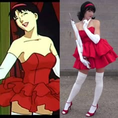 Perfect Blue Red Dress, Mima Cosplay, Royal Blue Pants Outfit, Red Dress Cosplay, Demon Reference, How To Wear Culottes, Perfect Cosplay, Easy Cosplay, Blue Costumes