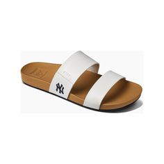 Enjoy a fun day under the sun in these Cushion Vista sandals from REEF. Designed with subtle yet striking New York Yankees details, these slides are perfect for poolside fun or game day festivities. The contoured footbed maximizes comfort, helping you feel your best as you rep the New York Yankees.Enjoy a fun day under the sun in these Cushion Vista sandals from REEF. Designed with subtle yet striking New York Yankees details, these slides are perfect for poolside fun or game day festivities. Th Adjustable Sport Sandals For Summer, Synthetic Slide Sandals For Summer, Adjustable Summer Sport Sandals, Synthetic Slide Flip Flops For Summer, White Open Toe Sport Sandals For Vacation, White Synthetic Sandals For The Beach, Casual Beach Slides In Synthetic, Adjustable White Synthetic Slides, White Open Toe Flip Flops For Pool