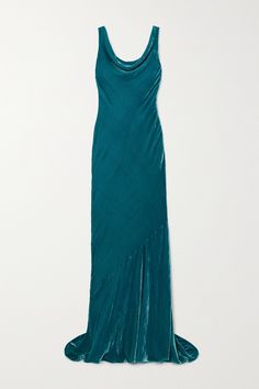 Saloni's 'Asher' gown is cut from velvet that carries the deep teal shade so beautifully. It has a draped cowl neckline and skims your figure before pooling at the floor. Finish yours with diamond earrings and strappy sandals for special events. Velvet Teal Dress, Peacock Blue Gown, Green Velvet Dress, Velvet Gown, Teal Dress, Cowl Neckline, Maxi Dress Green, Deep Teal, Historical Fashion