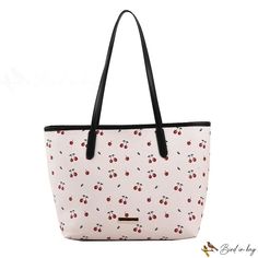 Bird in Bag - Lovely fresh cherry print large capacity tote bag women's bag new collision color fashion shoulder handbag Cute Large Capacity Shoulder Bag For Spring, Cute Red Bags For Spring, Cute Canvas Shopping Bag For Spring, Cute Spring Canvas Bag For Shopping, Cute Spring Shoulder Bag For Shopping, Cute Spring Canvas Shopping Bag, Trendy Large Capacity Shoulder Bag For Spring, Cute Spring Tote Bag, Trendy Spring Tote Bag