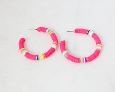 more cute and fun necklaces and earrings in DearDanielleJewelry: https://www.etsy.com/shop/DearDanielleJewelry?ref=seller-platform-mcnav§ion_id=28417638 Rainbow 🌈 fun confetti hoop earring. Multi color surfer earring. polymer. rubber beads heishi earring Very sweet very light colorful rubber beads hoop earrings. Must have for spring and summer! 2inch diameter. Please pick color your confetti color: pink, turquoise, multi, black, rainbow pearl(sold out),white (soldout, will be in stock July7) ** Beaded Hoop Earring, Fun Necklaces, Rubber Bead, Rainbow Pearl, Polymer Earrings, Black Rainbow, Hippie Earrings, Hippie Necklace, Rainbow Beads