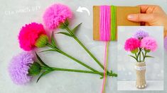 the flowers are being made with yarn and paper