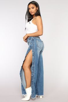 Available In Medium Blue Wash High Rise Full Snap Side Leg Freyed Hem Runs big. shop one size down 72% Cotton 24% Polyester 2% Viscose 2% Spandex Button Jeans, Medium Blue, Snap Button, Bell Bottom Jeans, Dress Pants, Fashion Nova, Maxi Skirt, Shirt Blouses, High Rise