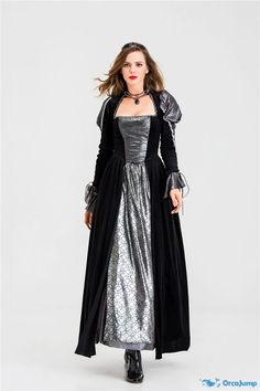 Orcajump - Vampire lady clothes medieval court ladies clothes stage performance clothes - Final Sale Medieval Long Sleeve Halloween Costumes, Gothic Long Sleeve Cosplay Costume For Parties, Gothic Long Sleeve Cosplay Costume For Costume Party, Halloween Fantasy Event Dress, Gothic Long Sleeve Halloween Cosplay Costume, Medieval Long Sleeve Cosplay Costume For Halloween, Overbust Halloween Costume For Fancy Dress, Halloween Fancy Dress Costume With Overbust, Gothic Long Sleeve Party Costume