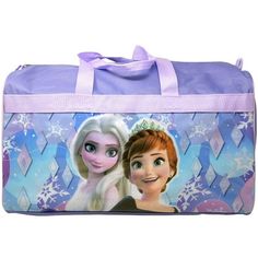 the frozen princess duffle bag has two faces on it