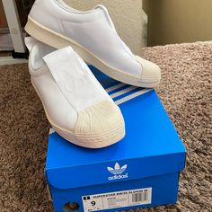 White Adidas Superstar Slipon White Slip-on Sneakers With Gum Sole, White Adidas Slip-on Low-top Sneakers, White Low-top Adidas Slip-on Sneakers, White Adidas Superstar, Adidas White, White Adidas, Adidas Shoes, Adidas Women, Athletic Shoes