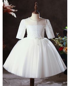 Buy elegant pearls neckline ballgown tulle flower girl dress with lace sleeves at wholesale price online. Free shipping and pro custom service since 2009. Fitted First Communion Dress With Lace Sleeves And Tulle, Fitted Tulle Princess Dress For Confirmation, Princess Tutu Dress With Lace Bodice For Confirmation, Princess Style Tutu Dress With Lace Bodice For Confirmation, Tulle Princess Wedding Dress For Confirmation, First Communion Lace Ball Gown With Tulle Skirt, Elegant Tutu Dress With Lace Bodice For Confirmation, First Communion Ball Gown With Lace And Tulle, Confirmation Lace Princess Dress Ball Gown