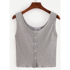 Buttoned Front Ribbed Knit Crop Tank Top - Grey (26 PEN) ❤ liked on Polyvore featuring tops, shirts, crop top, cropped, tank tops, grey, striped tank, gray shirt, crop shirt and crop tank Grey Striped Shirt, Knitted Crop Tank Top, Striped Vests, Cute Tank Tops, Rock Chic, Crop Top Outfits, Cute Crop Tops, Sequin Tank Tops