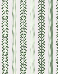 a green and white striped wallpaper with leaves