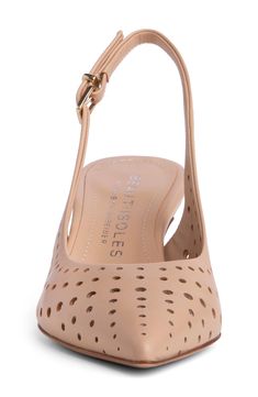 Breathable perforations and a rich leather upper distinguish a slingback pump framed by a pointy toe and tapered kitten heel. 2" heel Adjustable slingback strap with buckle closure Memory foam cushioning Leather upper, lining and sole Made in Italy Elegant Perforated Heels For Spring, Elegant Pointed Toe Heels With Perforations, Elegant Perforated Pointed Toe Heels, Elegant Heels With Perforations, Formal Heels With Perforations And Pointed Toe, Formal Perforated Pointed Toe Heels, Chic Formal Heels With Perforations, Chic Heels With Perforated Toe Box And Pointed Toe, Chic Pointed Toe Heels With Perforated Toe Box