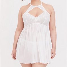 Torrid Curve White Mesh High Neck Keyhole Babydoll Lingerie Size: 2x (18/20) New With Tag Adjustable Straps Gorgeous Lace Details Elastic Waist Such A Sexy Piece For Your Closet *Undies Are Not Included* Wedding Night, White Party, Bridal Shower Gift Thank You Bridal Shower Gift, Babydoll Lingerie, White Party, White Mesh, Wedding Night, Bridal Shower Gifts, Lace Detail, Women's Intimates, Baby Dolls