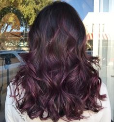 Black Hair With Subtle Purple Balayage Subtle Purple Hair, Shades Of Burgundy Hair, Purple Brown Hair, Balayage Hairstyle, Auburn Balayage, Grey Hair Dye