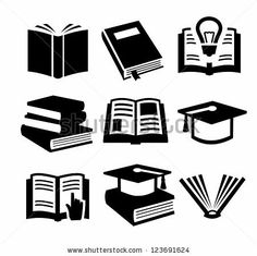 black and white book icons set