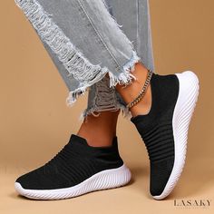 Lasaky - Breathable Flyknit Slip-On Sneakers for Easy Wear Mesh Heels, Shoe Sole, Casual Sneakers Women, Knit Fashion, Walking Shoes, Slip On Sneakers, Easy Wear, Sock Shoes, Knitting Socks