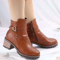 Department Name: Adult Item Type: Boots Upper Material: PU Boot Height: Ankle Closure Type: ZIP Boot Type: Motorcycle boots Toe Shape: Round Toe Heel Height: High (5cm-8cm) Heel Type: Square heel Season: Spring/Autumn Insole Material: PU Pattern Type: Solid Outsole Material: Rubber With Platforms: Yes Platform Height: 0-3cm is_handmade: Yes Lining Material: PU Shaft Material: PU Fit: Fits true to size, take your normal size Fashion Element: Sewing Heel height: 6 cm Brown High Heel Chelsea Boots For Winter, Fall Martin Boots With Zipper And Round Toe, Closed Toe Boots With Zipper For Fall, Ankle-high Moto Boots With Zipper Closure For Fall, Fall Round Toe Booties With Zipper Closure, Fall Ankle Chelsea Boots With Zipper, Fall Closed Toe Boots With Zipper Closure, Fall Booties With Zipper Closure And Round Toe, Fall Zipper Closure Closed Toe Boots